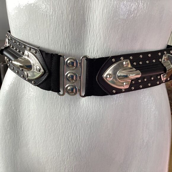 Vintage stretch belt with rubber and metal belt, steampunk goth. BLT0002 - Picture 6 of 7